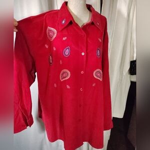 CSL Sport TAG BttnUp, Women Red Corduroy Embroider Blue+Yellw Paisley,Collar,24W